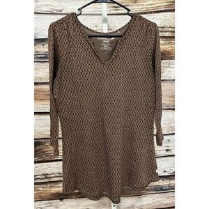 TOAD&COMPANY Eco Top Women's Sz Small Brown Orange Tunic 3/4 Sleeve